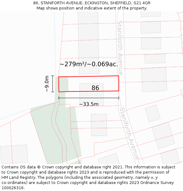 86, STANIFORTH AVENUE, ECKINGTON, SHEFFIELD, S21 4GR: Plot and title map