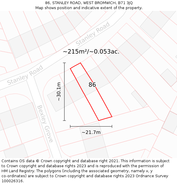 86, STANLEY ROAD, WEST BROMWICH, B71 3JQ: Plot and title map