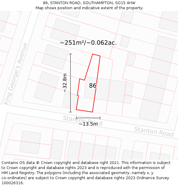 86, STANTON ROAD, SOUTHAMPTON, SO15 4HW: Plot and title map