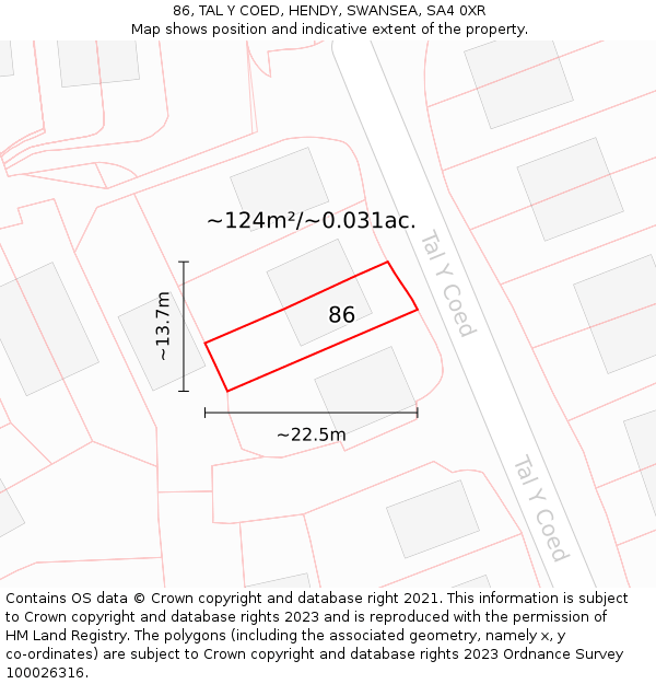 86, TAL Y COED, HENDY, SWANSEA, SA4 0XR: Plot and title map