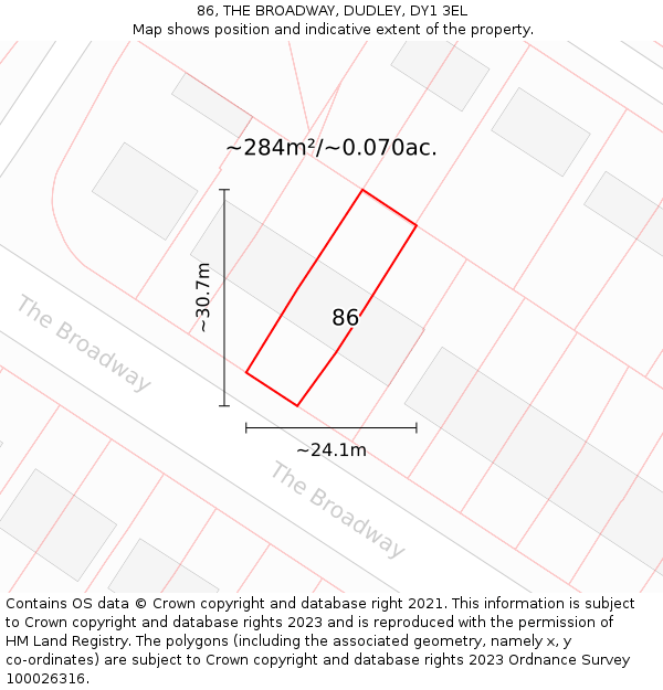 86, THE BROADWAY, DUDLEY, DY1 3EL: Plot and title map