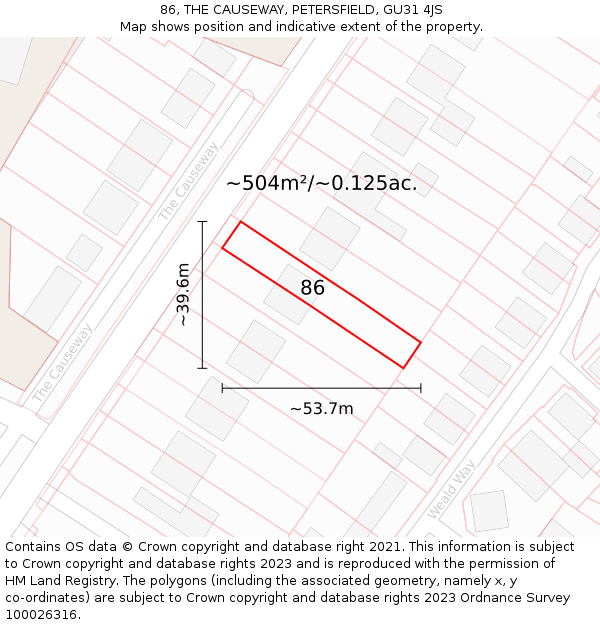 86, THE CAUSEWAY, PETERSFIELD, GU31 4JS: Plot and title map