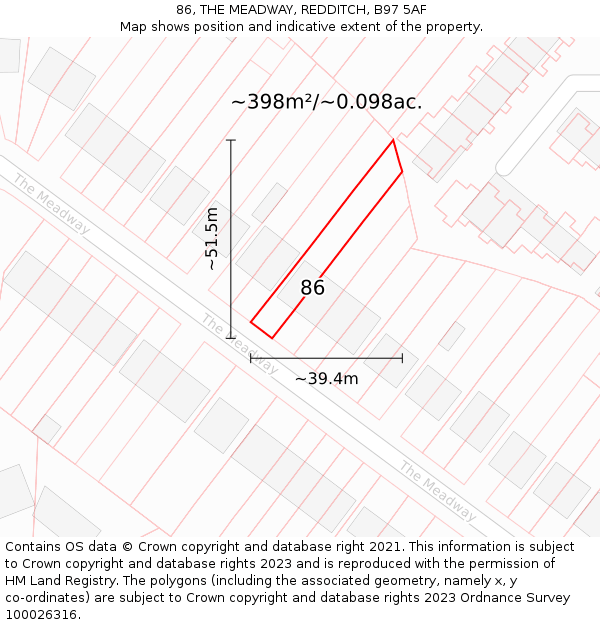 86, THE MEADWAY, REDDITCH, B97 5AF: Plot and title map