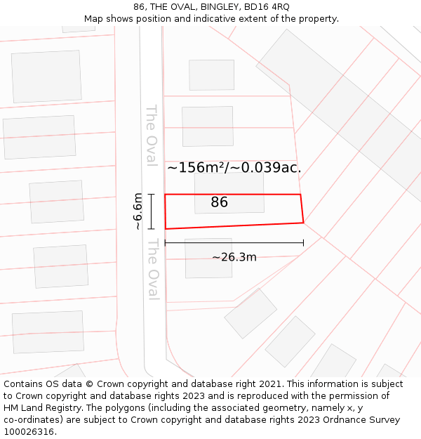 86, THE OVAL, BINGLEY, BD16 4RQ: Plot and title map