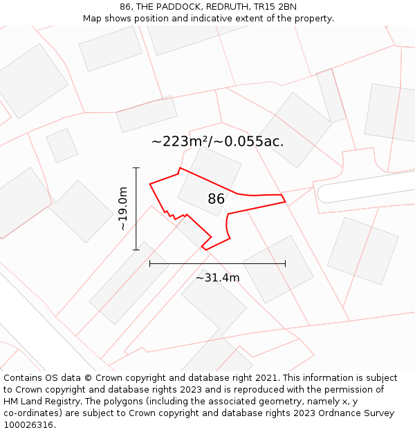 86, THE PADDOCK, REDRUTH, TR15 2BN: Plot and title map