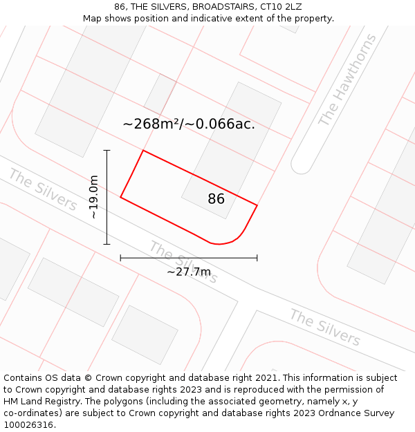 86, THE SILVERS, BROADSTAIRS, CT10 2LZ: Plot and title map