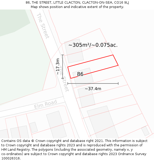 86, THE STREET, LITTLE CLACTON, CLACTON-ON-SEA, CO16 9LJ: Plot and title map