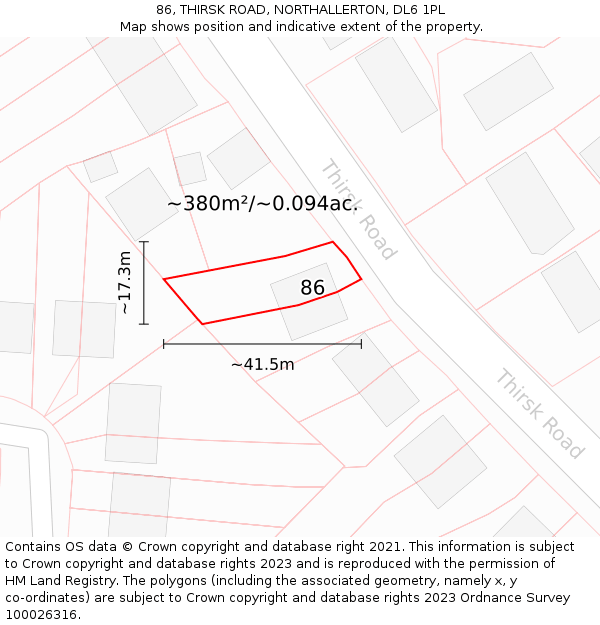 86, THIRSK ROAD, NORTHALLERTON, DL6 1PL: Plot and title map
