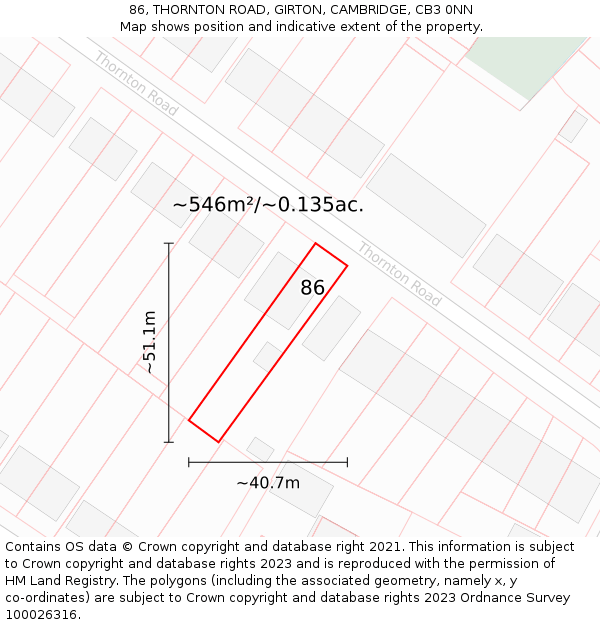 86, THORNTON ROAD, GIRTON, CAMBRIDGE, CB3 0NN: Plot and title map