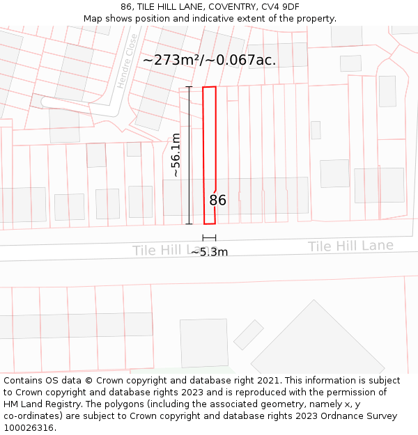 86, TILE HILL LANE, COVENTRY, CV4 9DF: Plot and title map