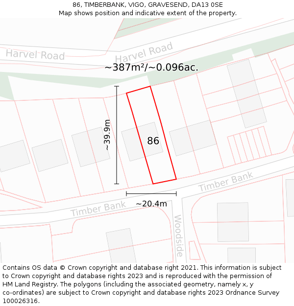 86, TIMBERBANK, VIGO, GRAVESEND, DA13 0SE: Plot and title map