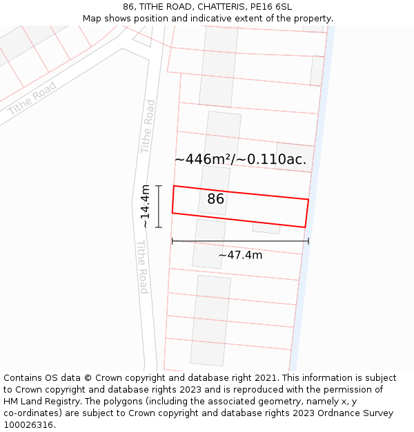 86, TITHE ROAD, CHATTERIS, PE16 6SL: Plot and title map