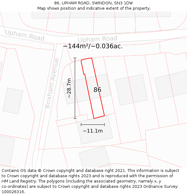 86, UPHAM ROAD, SWINDON, SN3 1DW: Plot and title map