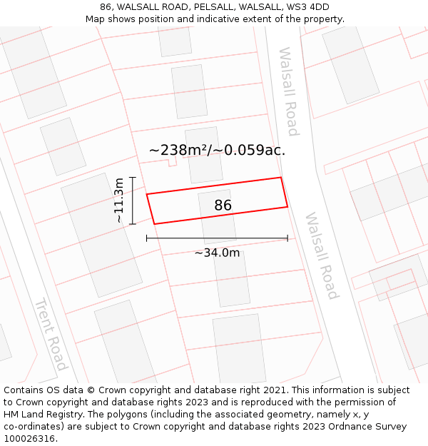 86, WALSALL ROAD, PELSALL, WALSALL, WS3 4DD: Plot and title map