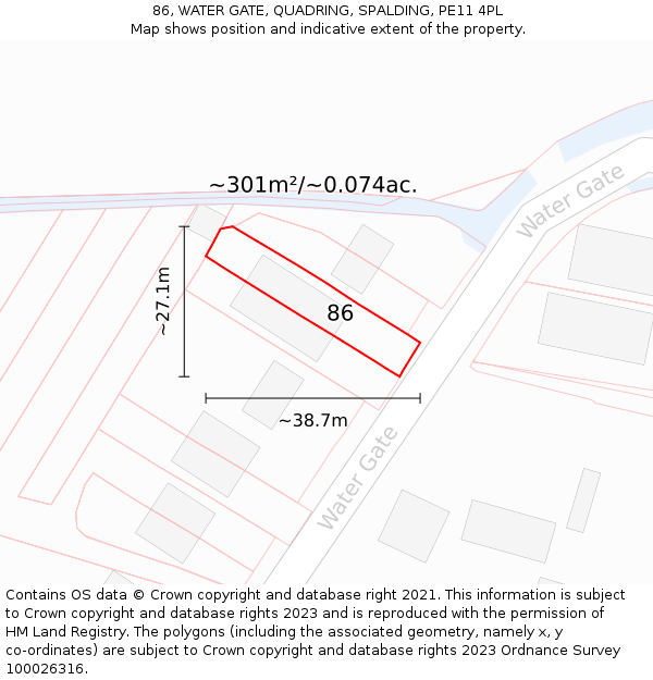 86, WATER GATE, QUADRING, SPALDING, PE11 4PL: Plot and title map