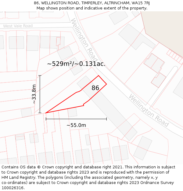 86, WELLINGTON ROAD, TIMPERLEY, ALTRINCHAM, WA15 7RJ: Plot and title map