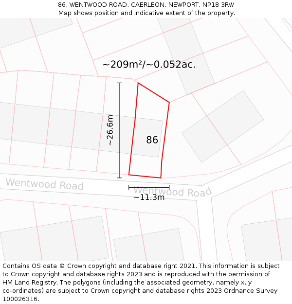 86, WENTWOOD ROAD, CAERLEON, NEWPORT, NP18 3RW: Plot and title map