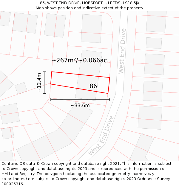 86, WEST END DRIVE, HORSFORTH, LEEDS, LS18 5JX: Plot and title map