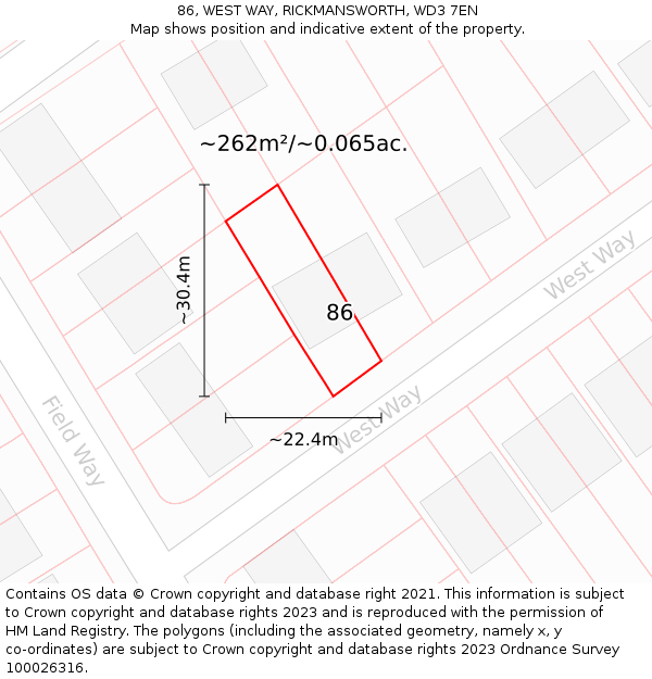 86, WEST WAY, RICKMANSWORTH, WD3 7EN: Plot and title map