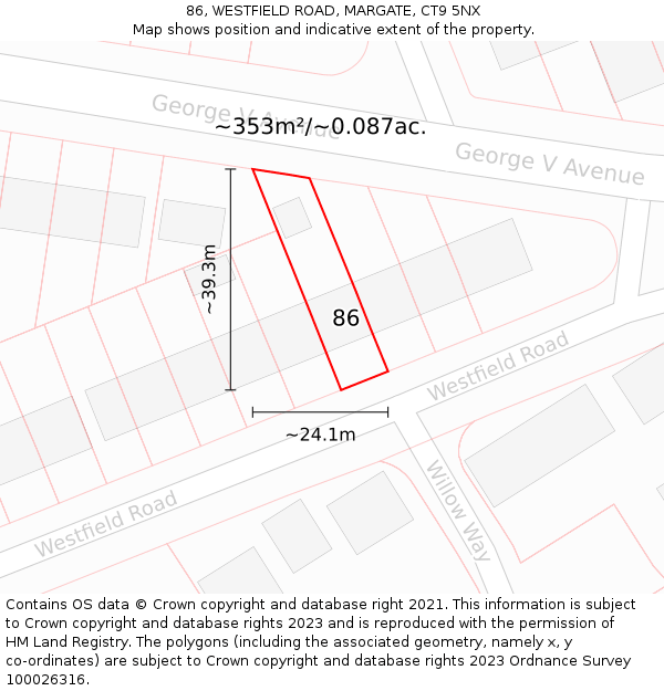 86, WESTFIELD ROAD, MARGATE, CT9 5NX: Plot and title map