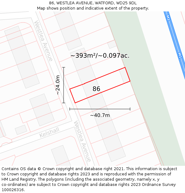 86, WESTLEA AVENUE, WATFORD, WD25 9DL: Plot and title map