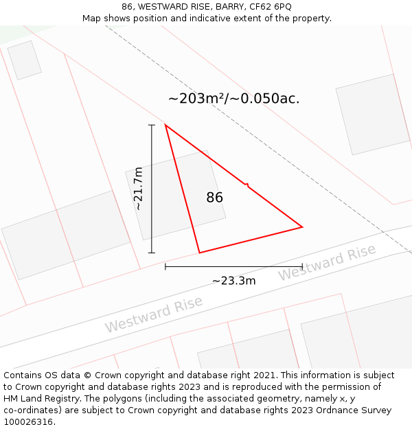 86, WESTWARD RISE, BARRY, CF62 6PQ: Plot and title map