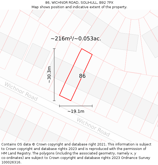 86, WICHNOR ROAD, SOLIHULL, B92 7PX: Plot and title map