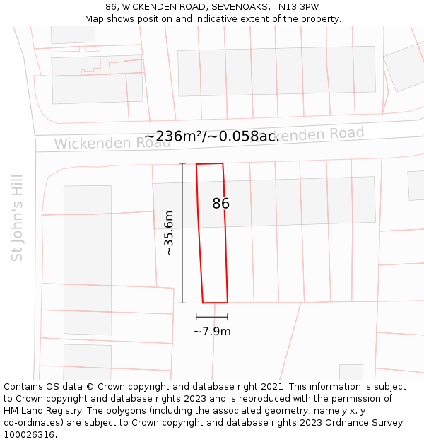 86, WICKENDEN ROAD, SEVENOAKS, TN13 3PW: Plot and title map