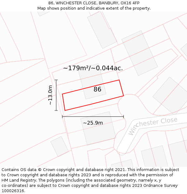 86, WINCHESTER CLOSE, BANBURY, OX16 4FP: Plot and title map