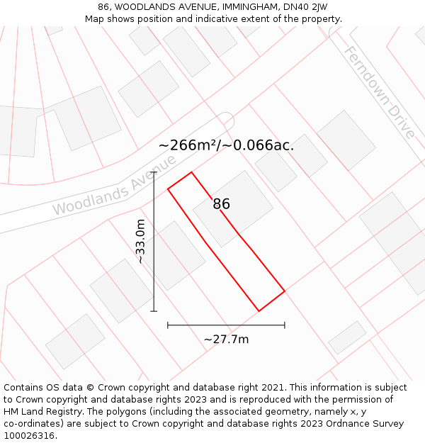 86, WOODLANDS AVENUE, IMMINGHAM, DN40 2JW: Plot and title map