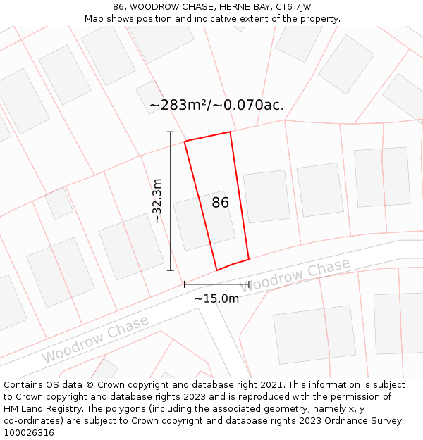 86, WOODROW CHASE, HERNE BAY, CT6 7JW: Plot and title map