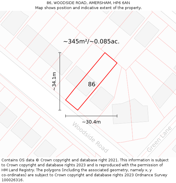 86, WOODSIDE ROAD, AMERSHAM, HP6 6AN: Plot and title map