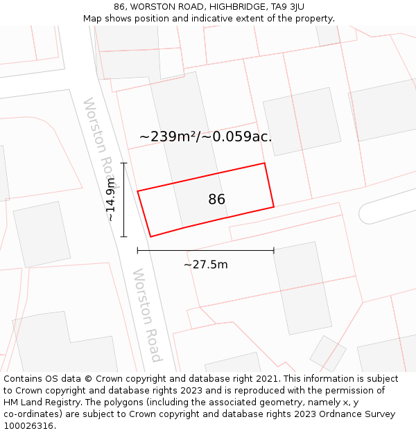 86, WORSTON ROAD, HIGHBRIDGE, TA9 3JU: Plot and title map