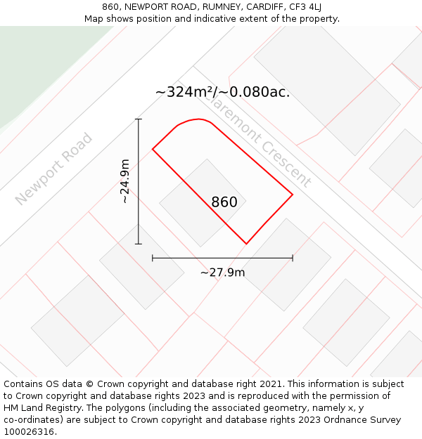 860, NEWPORT ROAD, RUMNEY, CARDIFF, CF3 4LJ: Plot and title map