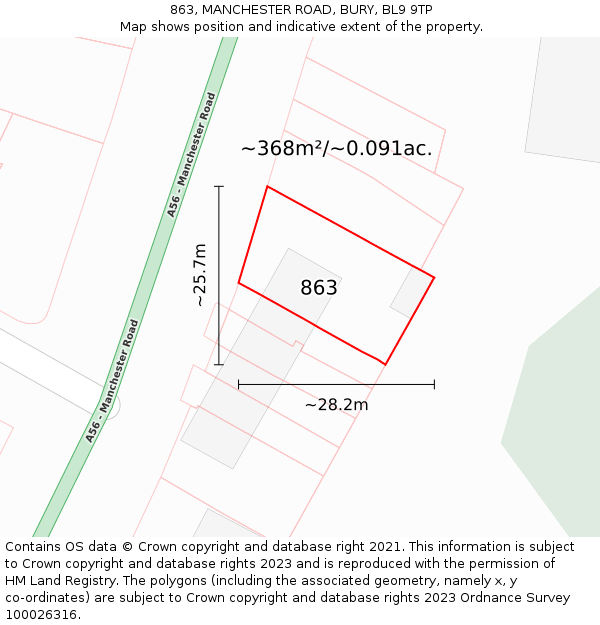 863, MANCHESTER ROAD, BURY, BL9 9TP: Plot and title map