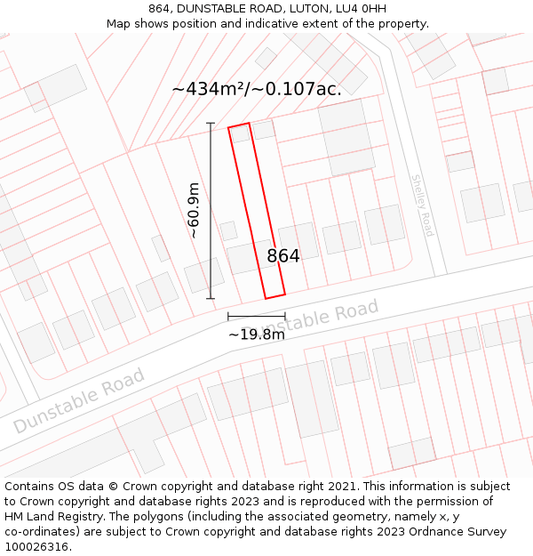 864, DUNSTABLE ROAD, LUTON, LU4 0HH: Plot and title map