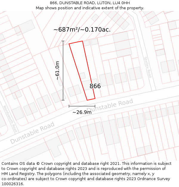 866, DUNSTABLE ROAD, LUTON, LU4 0HH: Plot and title map