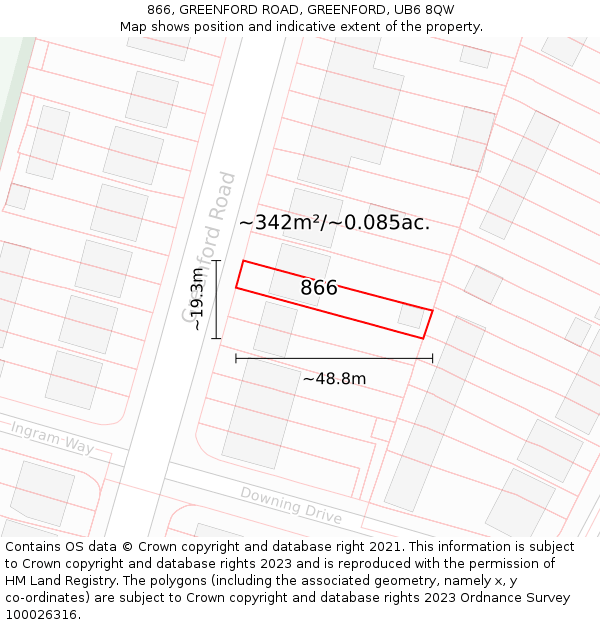 866, GREENFORD ROAD, GREENFORD, UB6 8QW: Plot and title map