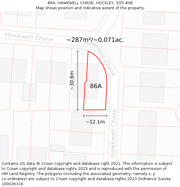 86A, HAWKWELL CHASE, HOCKLEY, SS5 4NE: Plot and title map