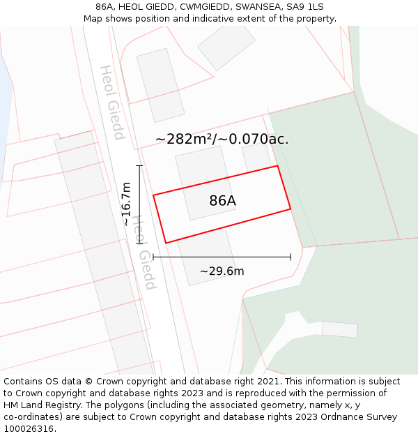 86A, HEOL GIEDD, CWMGIEDD, SWANSEA, SA9 1LS: Plot and title map