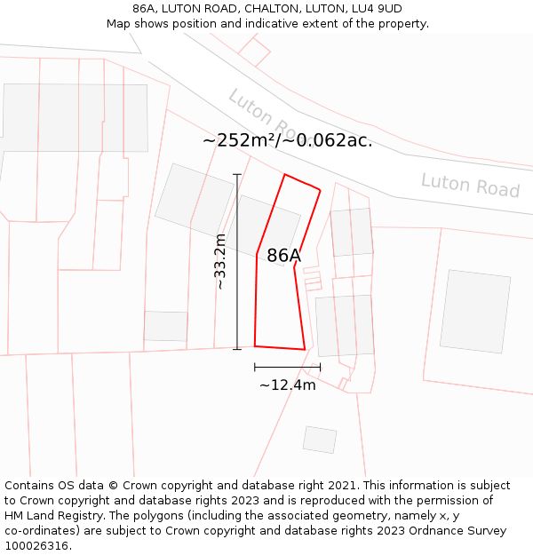 86A, LUTON ROAD, CHALTON, LUTON, LU4 9UD: Plot and title map