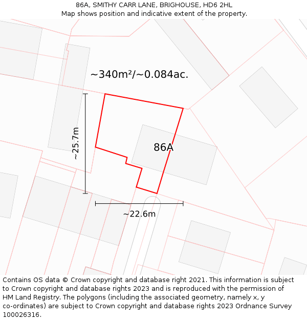 86A, SMITHY CARR LANE, BRIGHOUSE, HD6 2HL: Plot and title map