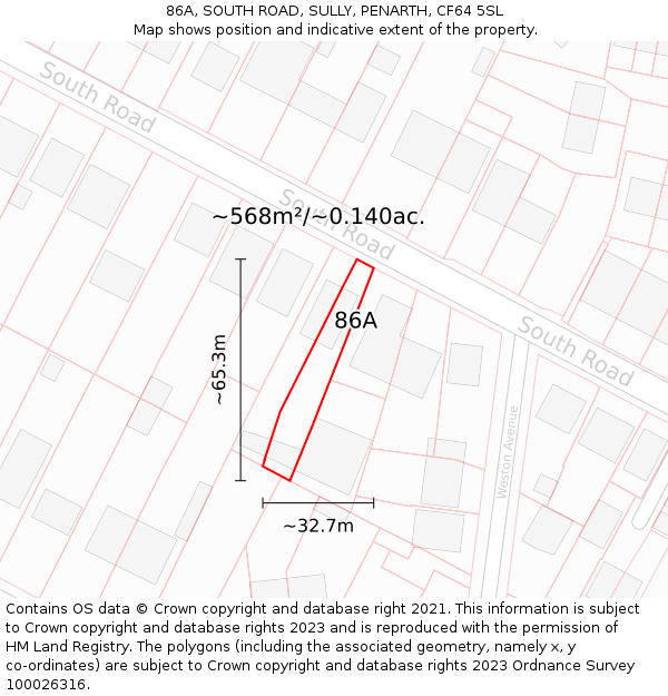 86A, SOUTH ROAD, SULLY, PENARTH, CF64 5SL: Plot and title map