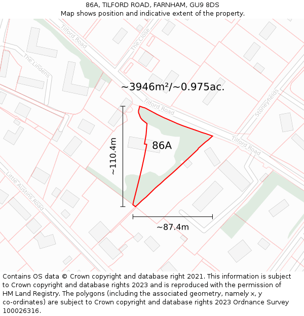 86A, TILFORD ROAD, FARNHAM, GU9 8DS: Plot and title map