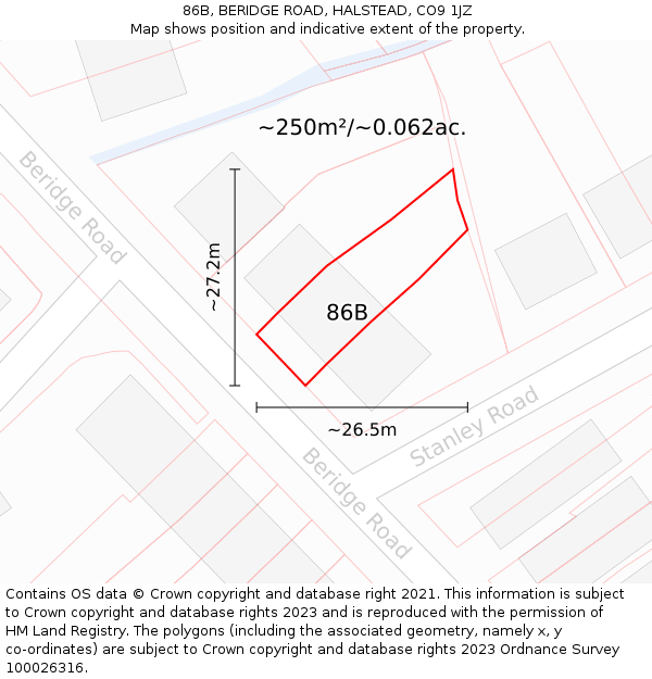 86B, BERIDGE ROAD, HALSTEAD, CO9 1JZ: Plot and title map