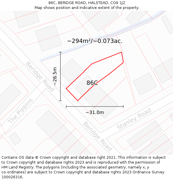 86C, BERIDGE ROAD, HALSTEAD, CO9 1JZ: Plot and title map