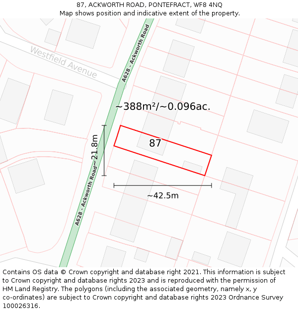 87, ACKWORTH ROAD, PONTEFRACT, WF8 4NQ: Plot and title map