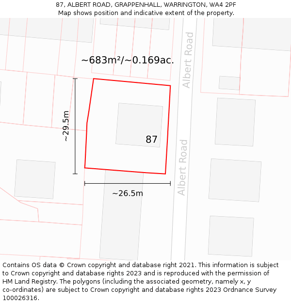 87, ALBERT ROAD, GRAPPENHALL, WARRINGTON, WA4 2PF: Plot and title map