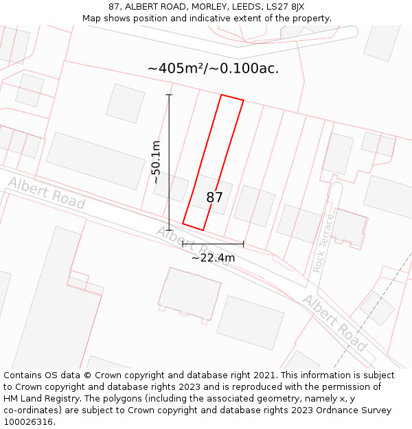 87, ALBERT ROAD, MORLEY, LEEDS, LS27 8JX: Plot and title map