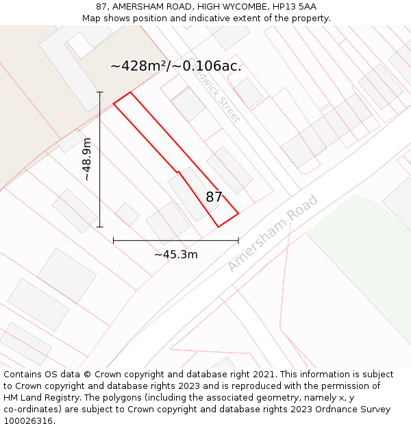 87, AMERSHAM ROAD, HIGH WYCOMBE, HP13 5AA: Plot and title map